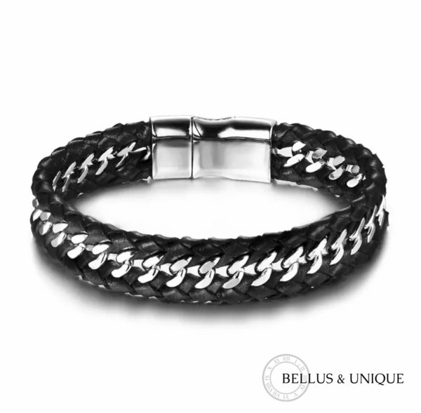 Classy Leather and Steel Bracelet BL